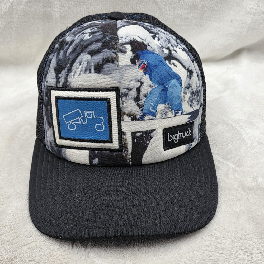 Bigtruck Snowboarder Hat Cap Snap Back Black Blue Mesh‎ Trucker Youth Graphic